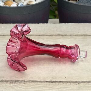 Vintage Fenton Cranberry Glass Epergne Horn